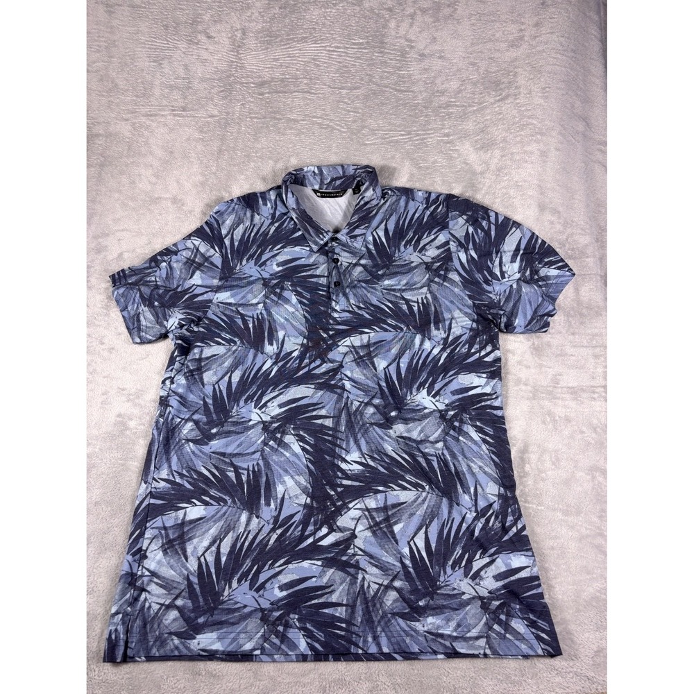 TravisMathew Polo Shirt Mens XXL Blue Floral Palm Leaf Short Sleeve Golf Casual